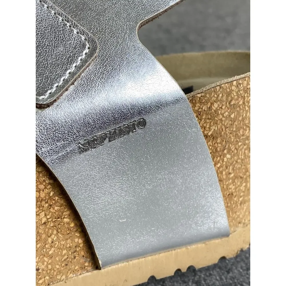 MEPHISTO WEDGE SANDALS Lissandra Silver Metallic Platform Comfort Women 38 US 8 - Picture 2 of 7